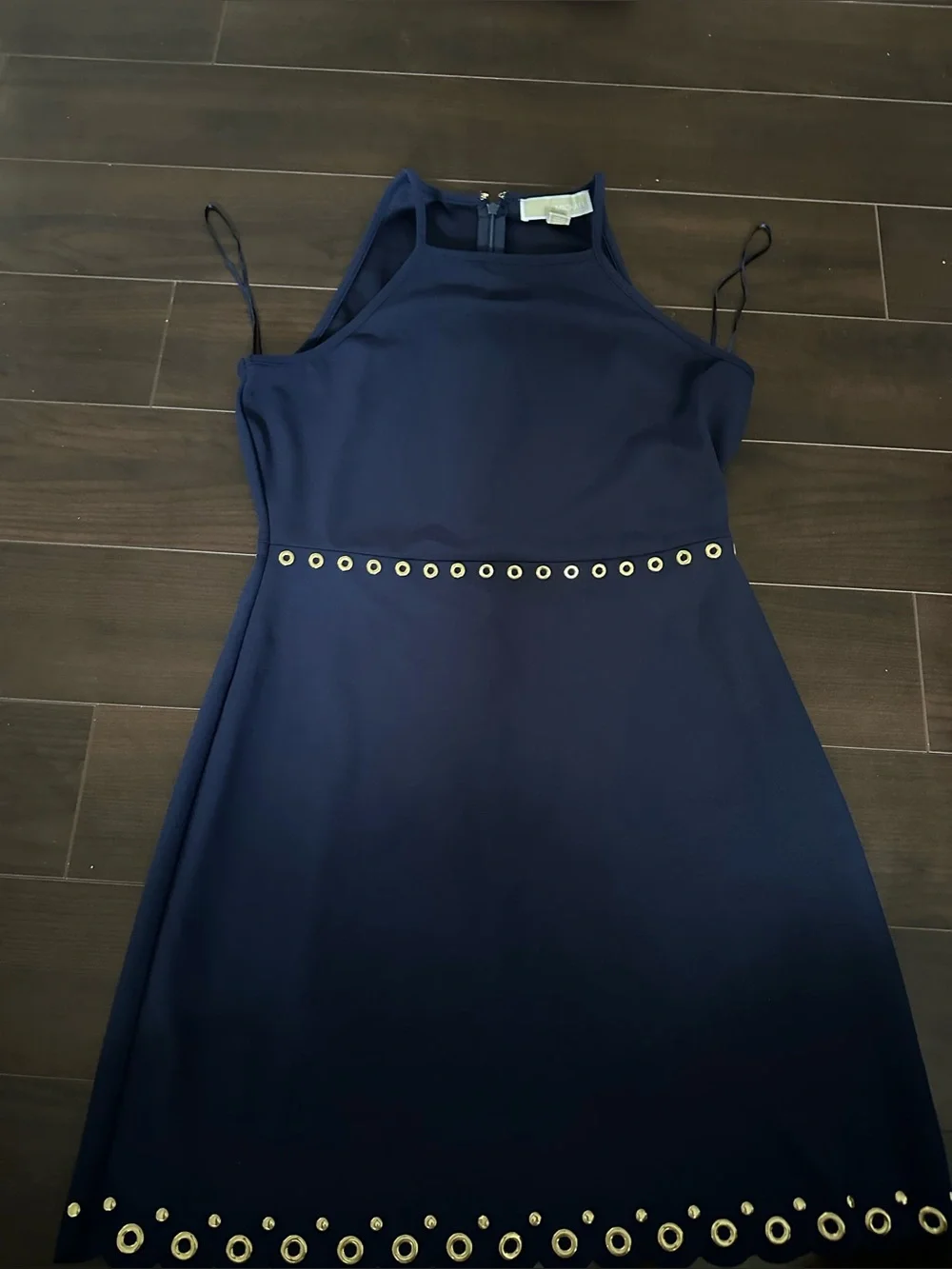 Michael Kors Navy A-Line Dress with Gold Eyelet Trim